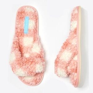 🆕Draper James NWT Classic Blythe Pink Fuzzy Gingham Slippers Mother's Day Gift